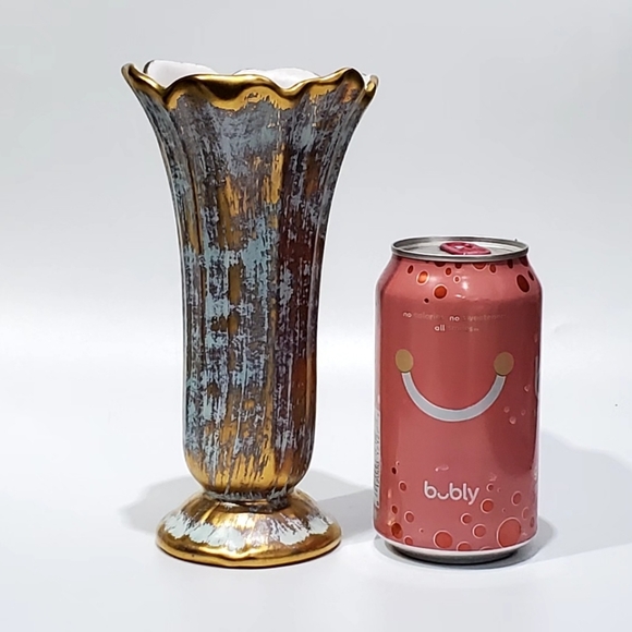 Stangl Other - 1957 Stangl #3154 Antique Gold, 7.5" 22KT Gold Turquoise Blue Green Flared Vase